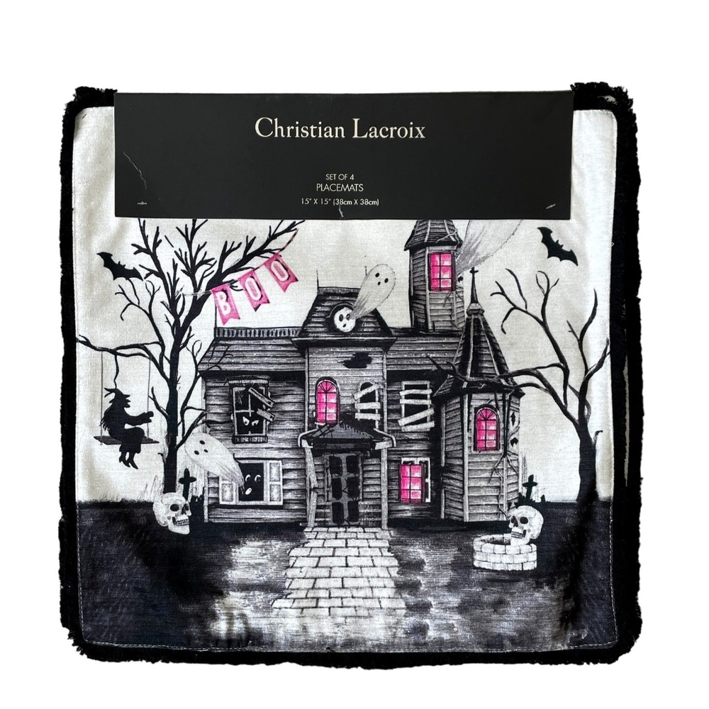 New! Halloween CHRISTIAN LACROIX Set Of 4 Haunted House Placemats